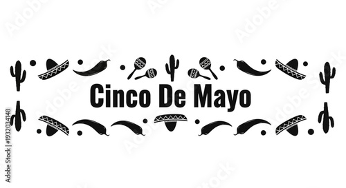 Cinco De Mayo Celebration Border with Mexican Symbols