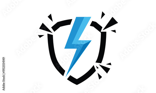 Shield with a bright blue lightning bolt inside, representing energy and protection