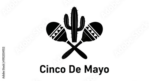 Cinco De Mayo Celebration Icon: Cactus and Maracas on White Background