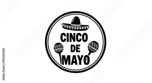 Cinco de Mayo Celebration Icon: Sombrero, Maracas, Festive Mexican Holiday