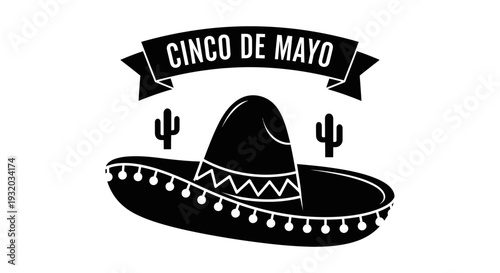 Cinco de Mayo Celebration Icon with Sombrero and Cacti - Vector Graphic