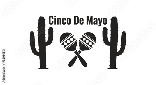 Cinco De Mayo illustration with cacti and maracas on white background