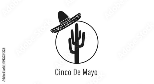 Cinco De Mayo Icon: Sombrero Hat on Cactus Silhouette in Circle