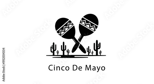 Cinco De Mayo Maracas and Cacti Silhouette Icon