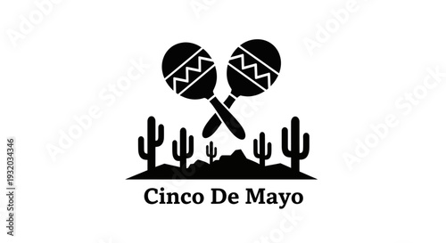Cinco De Mayo Maracas and Cactus Silhouette Icon