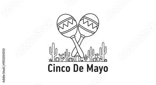 Cinco De Mayo Maracas and Cactus Illustration