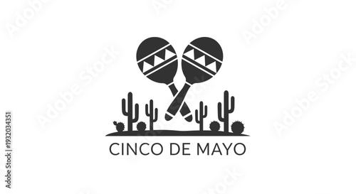 Cinco de Mayo Maracas and Cactus Icon, Mexican Fiesta Celebration