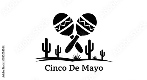 Cinco De Mayo Maracas and Cacti Silhouette Vector Icon