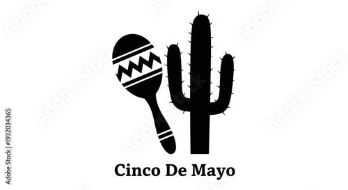 Cinco De Mayo Maracas and Cactus Icon - Mexican Fiesta Celebration