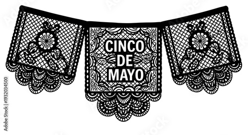 Cinco de Mayo Papel Picado Banner with Lace Detail