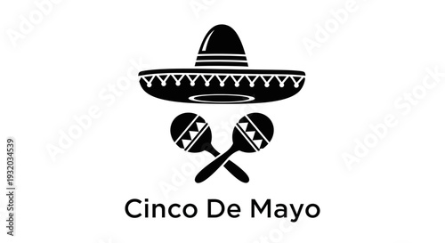 Cinco De Mayo Sombrero and Maracas Icon - Mexican Celebration Symbol