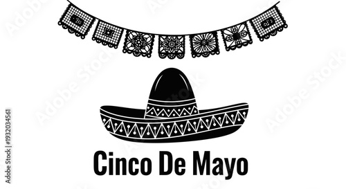 Cinco De Mayo sombrero and papel picado garland, Mexican celebration