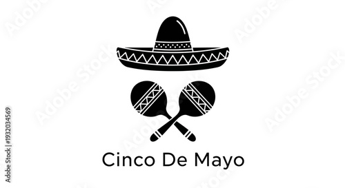 Cinco De Mayo Sombrero and Maracas Silhouette Icon Vector