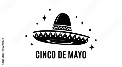 Cinco de Mayo Sombrero Celebration Icon with Stars and Dots