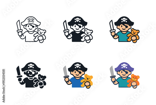 Imaginative Play Icons. Pretend play icon showing a child holding a toy or wearing a costume, symbolizing imaginative play,