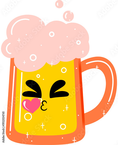 Beer Blowing Kiss Face Cartoon