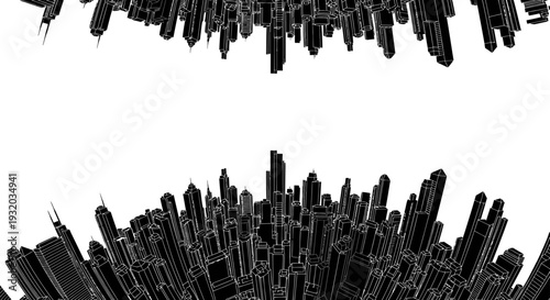 abstract wireframe cityscape illustration with inverted modern urban buildings perfect for technology and architectural concepts.