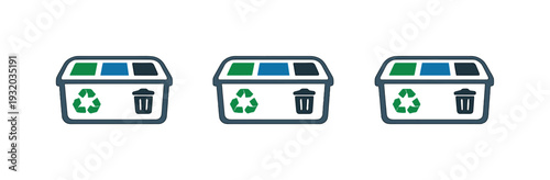 Urban cleanup context depicted by a collection container with separate slot opening simplified into a single recognizable icon,