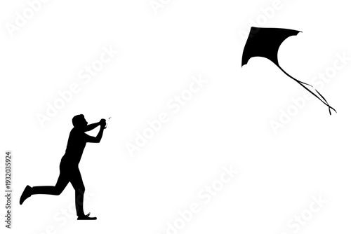 Person Flying Kite Silhouette Vector for Summer Joy Freedom and Outdoor Family Recreation Concept