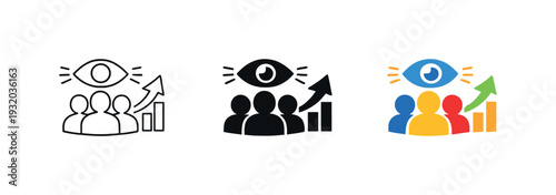 Business growth and team vision icon with upward trending graph and people silhouettes