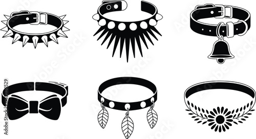 Animal collars and decorative neck accessories vector illustration
