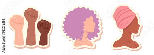 Women Empowerment And Diversity Sticker Set Flat Vector Illustration