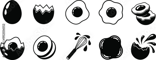Egg Icon Set, Fried, Boiled, Cracked, and Whisked Silhouette Vector illustration
