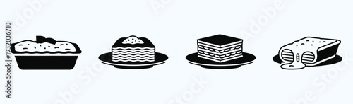 Lasagna and casserole dish icon set. silhouette layered food vector illustration