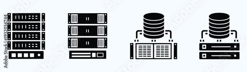 Data Server Rack and Cloud Computing Database Storage Icons Set vector illustration