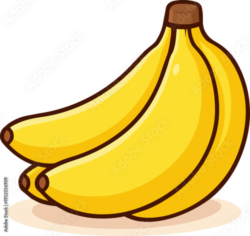 Vector illustration of a ripe yellow banana bunch with smooth gradient shading and bold outlines. The bananas are arranged naturally and isolated on a clean white background. 