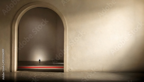 Minimal arch opening with red floor line — template for architecture