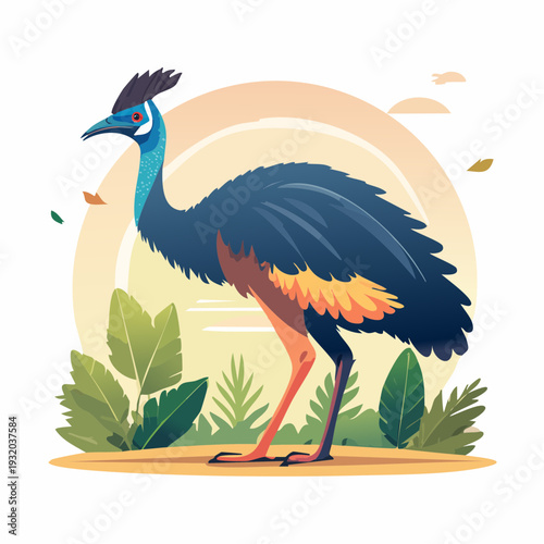 Cassowary bird in tropical foliage