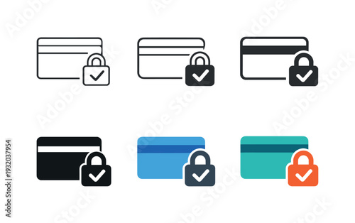 Digital payment icon featuring a credit card with padlock and checkmark, symbolizing secure online payments, e-commerce