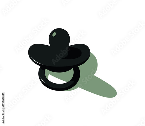 Modern black pacifier with a subtle green shadow on a dark background, minimalist design