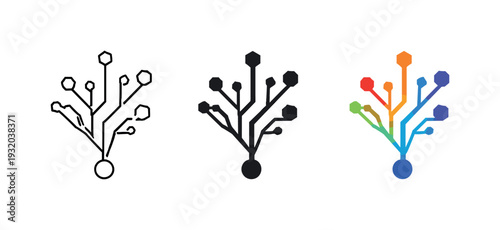 Learning pattern metaphor expressed as an abstract branching tree made of geometric segments radiating from a base node,
