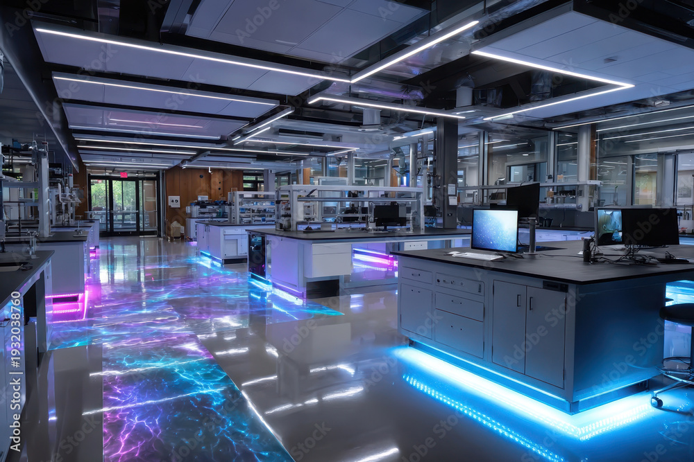 Fototapeta premium Modern Laboratory Interior with Neon Floor Lighting