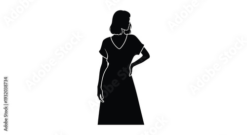 Silhouette of a woman in a vintage dress posing with hand on hip