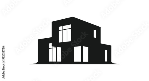 Minimalist black silhouette of a modern two story house design