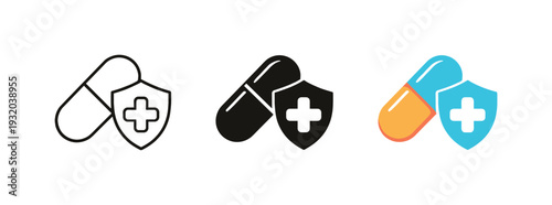 Medical capsule and shield icon representing health protection and safety