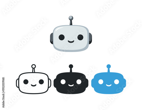 Minimal Robot Design. Data science scenario featuring a simple robot head with rounded corners, single antenna, and minimal facial