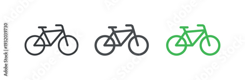 Simple line art icons of bicycles in black and green on a white background