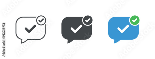 Set of three chat bubble icons with checkmarks indicating message confirmation or completion