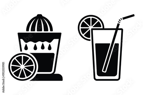 Juicer and Lemonade Drink Icons