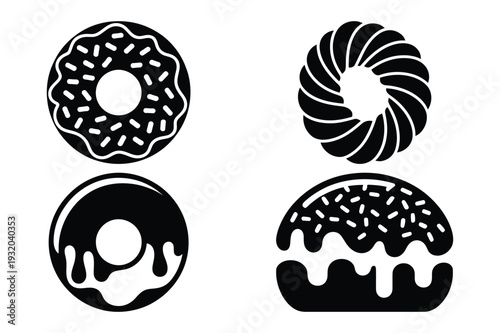 Donut Icons: Frosted, Glazed, Filled, Sprinkle Doughnuts