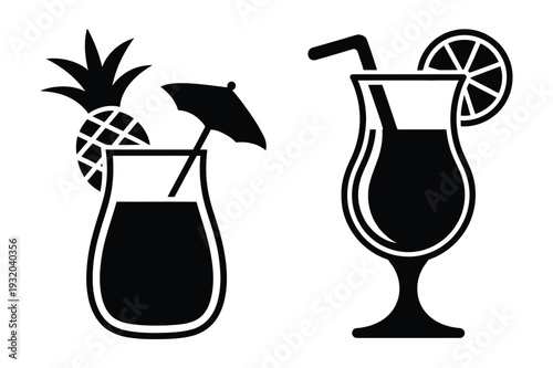 Tropical Cocktail Drinks Icons: Pineapple and Hurricane