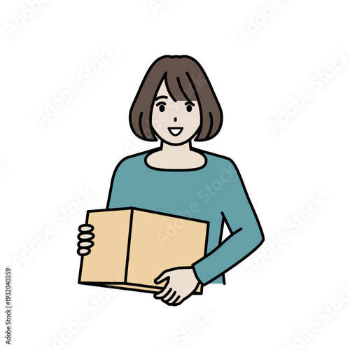 ダンボール箱を持つ女性のイラスト