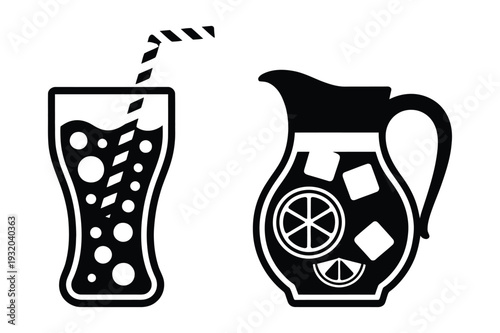 Juice Pitcher and Iced Drink Glass Icons