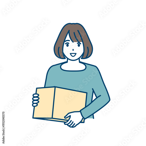 ダンボール箱を持つ女性のイラスト