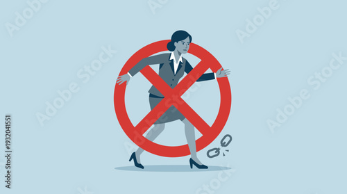 Businesswoman Breaking Through Gender Discrimination and Career Obstacles, Professional Woman Overcoming Inequality and Glass Ceiling Limitations, Concept of Female Empowerment and Social Justice