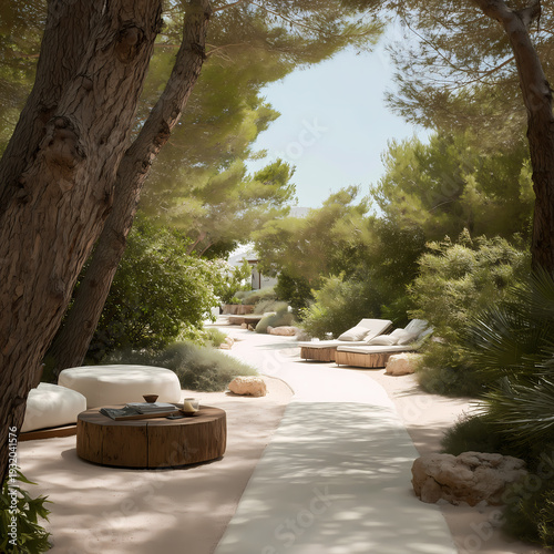 An ancient wooden bridge arches over a stone creek surrounded by old trees and lush garden rocks in a serene Japanese park landscape